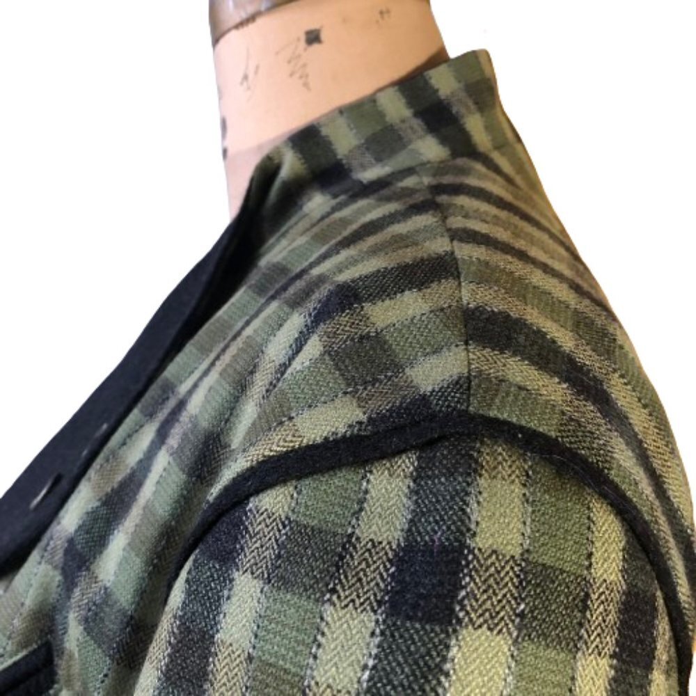 Vintage 90s wool checkered olive green and black blazer jacket, Plus size - Picture 8 of 16